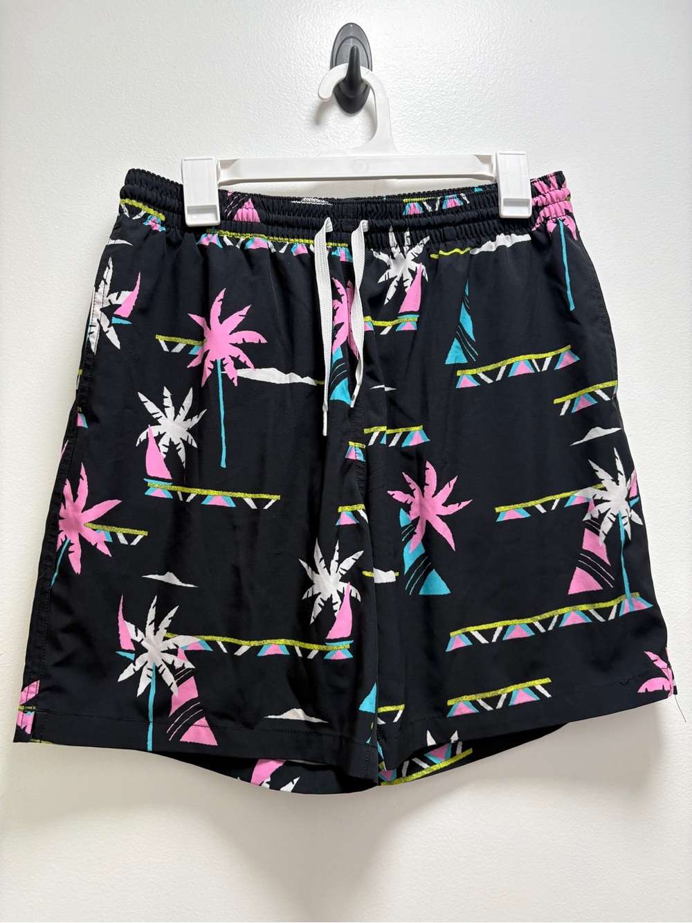 chubbies Black Swim Trunks with Pink & Teal Palm Print